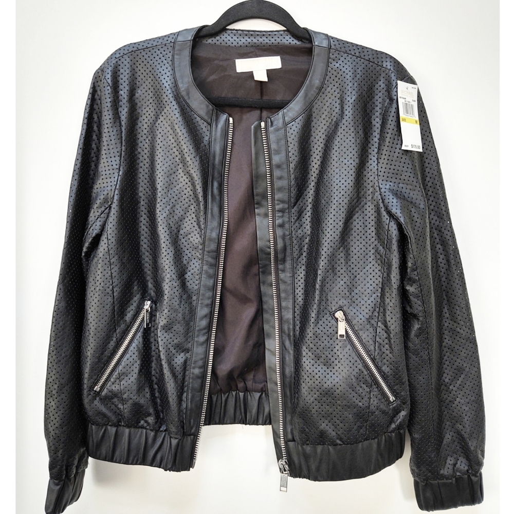MICHAEL Michael Kors Faux Leather Bomber Jacket